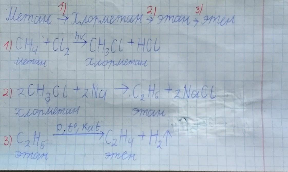 Метан ацетилен этан хлорэтан. Осуществите превращения метан хлорметан Этан Этилен.